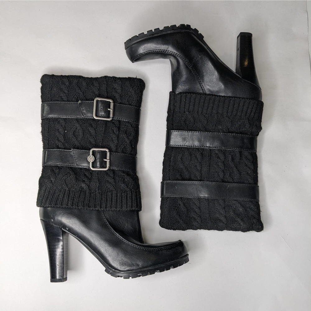 MARC FISHER Black Sweater Boots with Buckles and Lug Sole size 7M